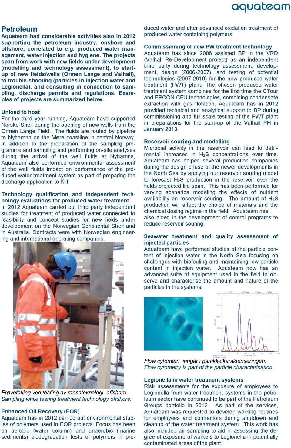 injection water and Legionella), and consulting in connection to sampling, discharge permits and regulations. Examples of projects are summarized below.
