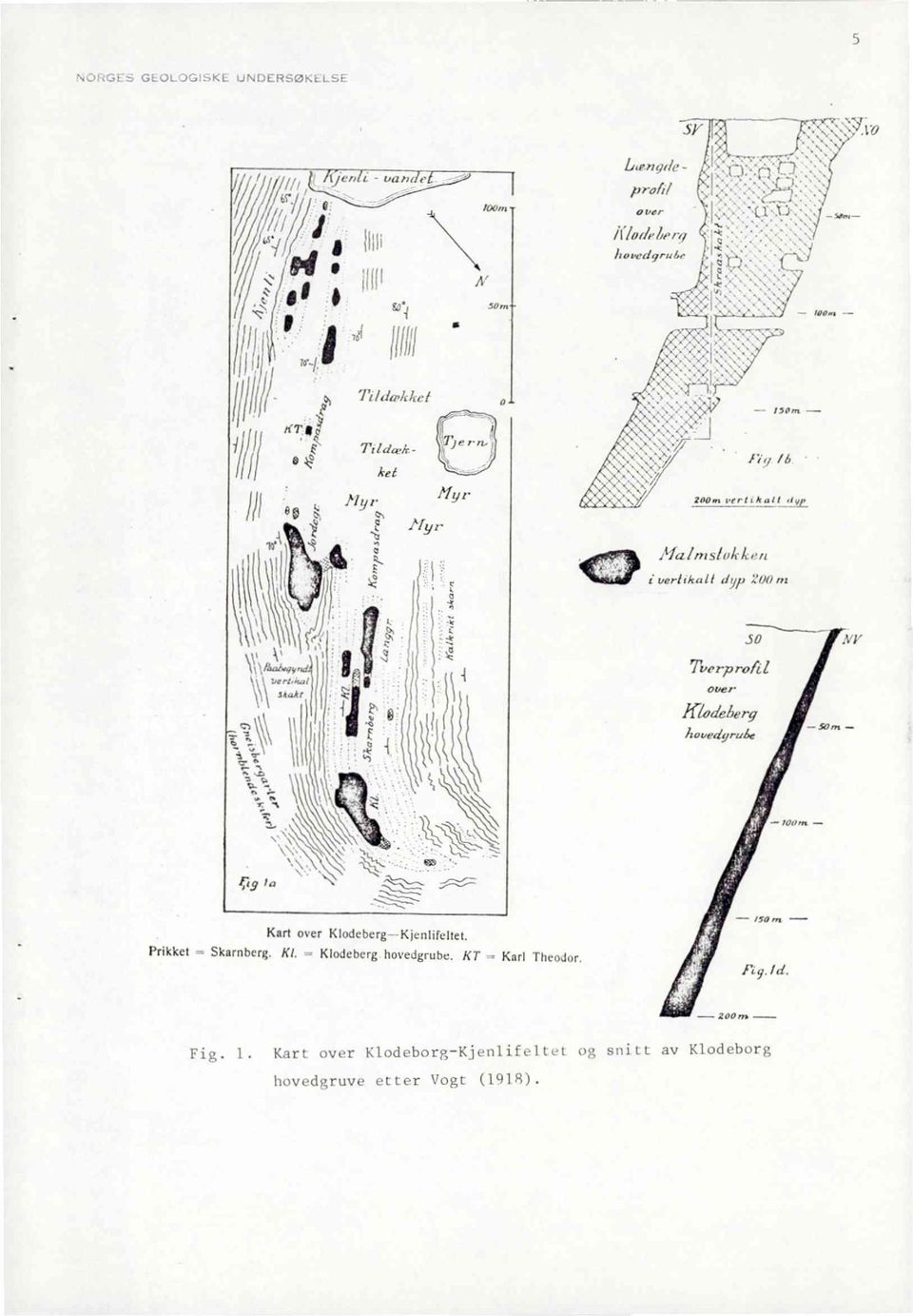 50 Tverprold over grodeherg houedgride NY SO fn 106, Kart over Klodeberg Kjentifeltet. Prikket = Skarnberg.