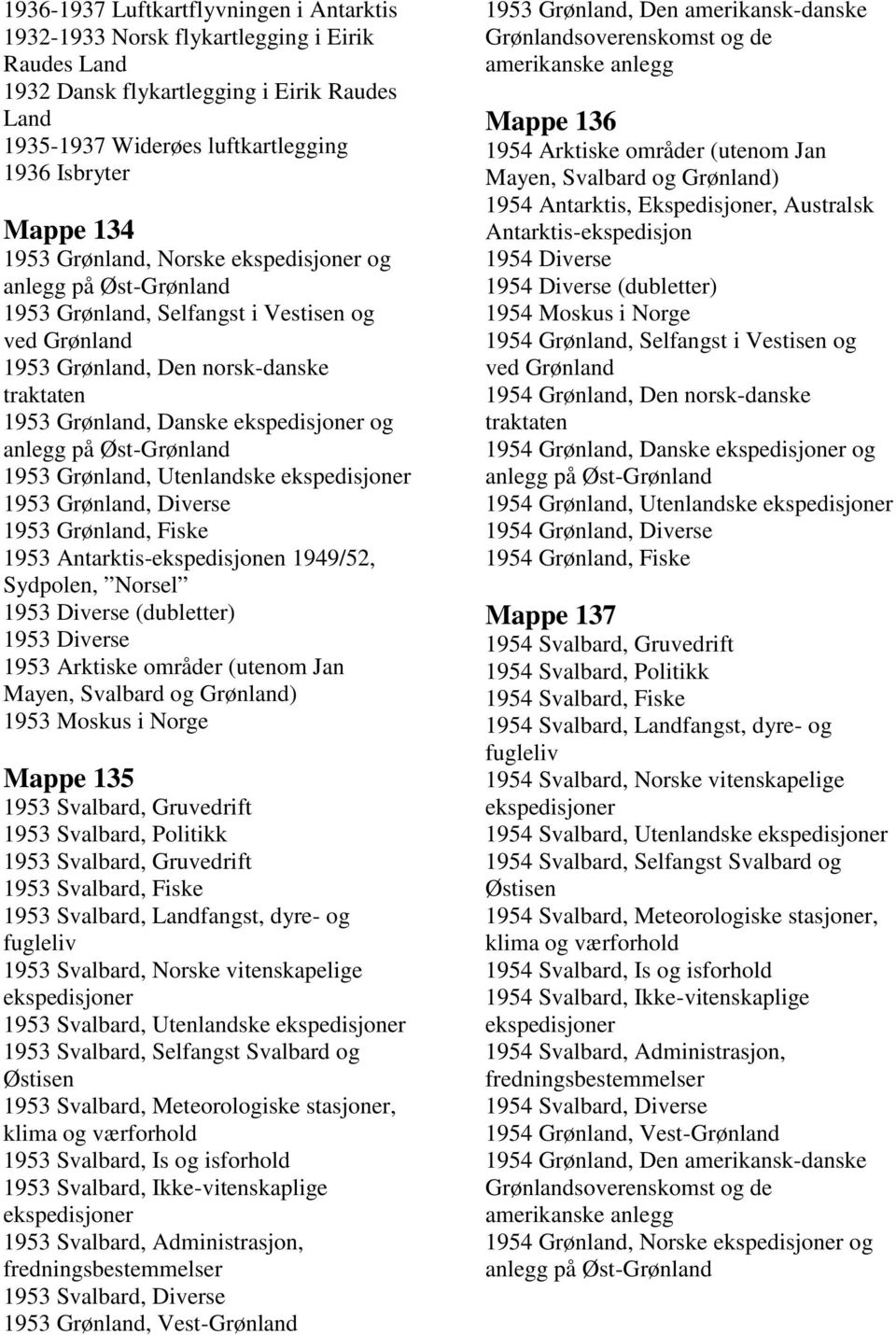 Antarktis-ekspedisjonen 1949/52, Sydpolen, Norsel 1953 Diverse (dubletter) 1953 Diverse 1953 Arktiske områder (utenom Jan Mayen, Svalbard og Grønland) 1953 Moskus i Norge Mappe 135 1953 Svalbard,