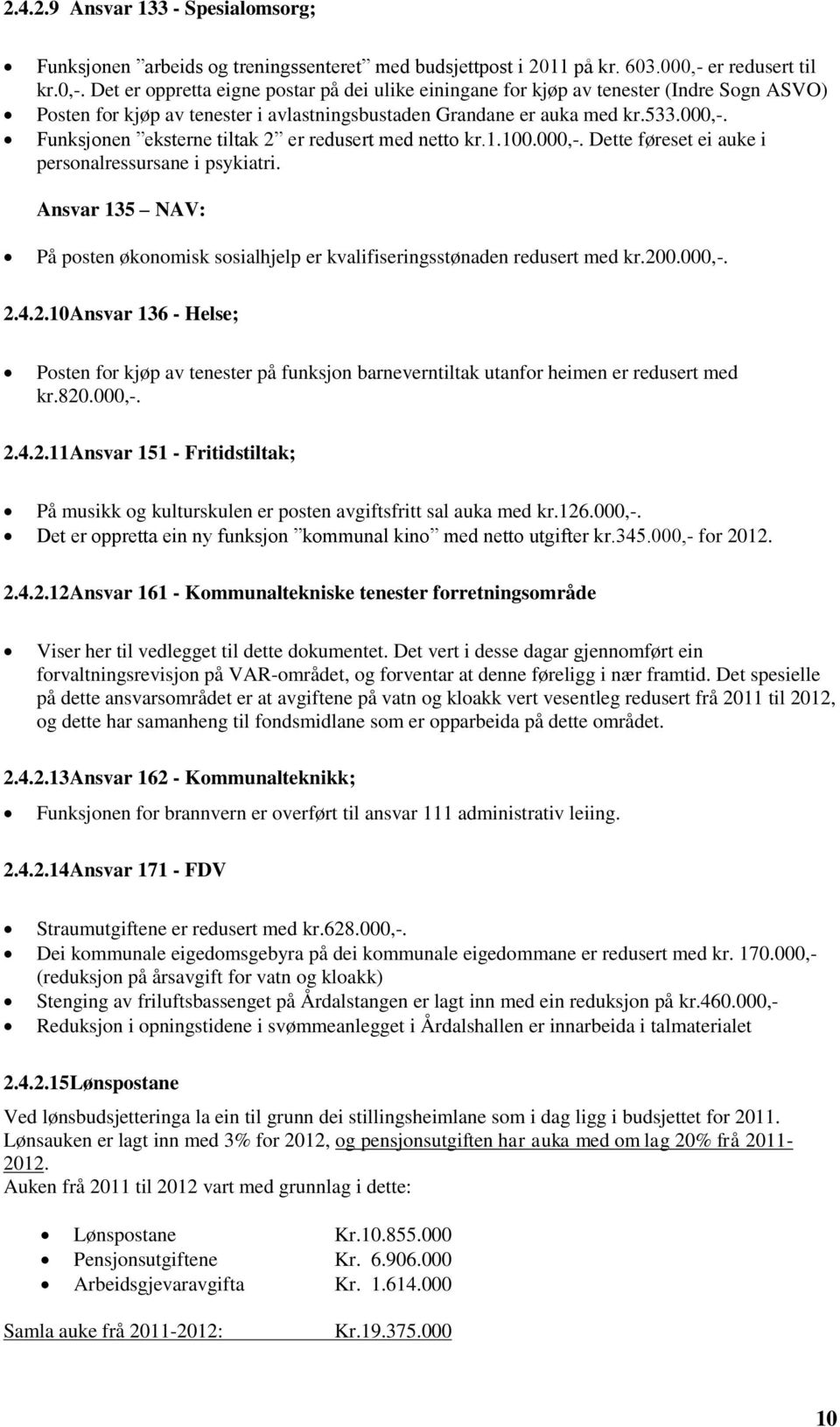 Funksjonen eksterne tiltak 2 er redusert med netto kr.1.100.000,-. Dette føreset ei auke i personalressursane i psykiatri.