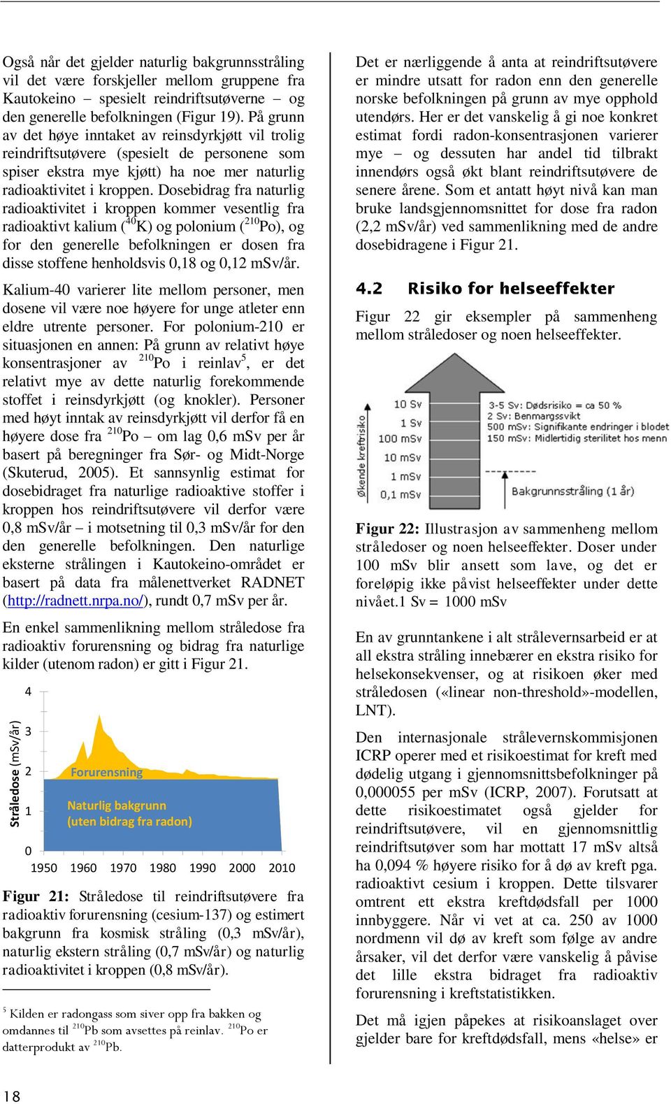 Dosebidrag fra naturlig radioaktivitet i kroppen kommer vesentlig fra radioaktivt kalium ( 40 K) og polonium ( 210 Po), og for den generelle befolkningen er dosen fra disse stoffene henholdsvis 0,18