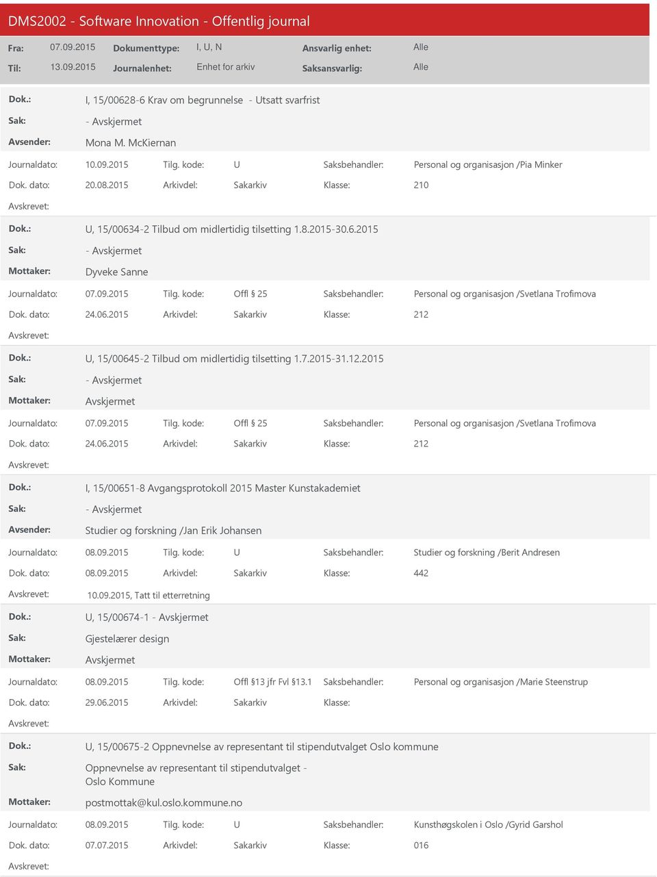 09.2015 442 10.09.2015, Tatt til etterretning, 15/0067