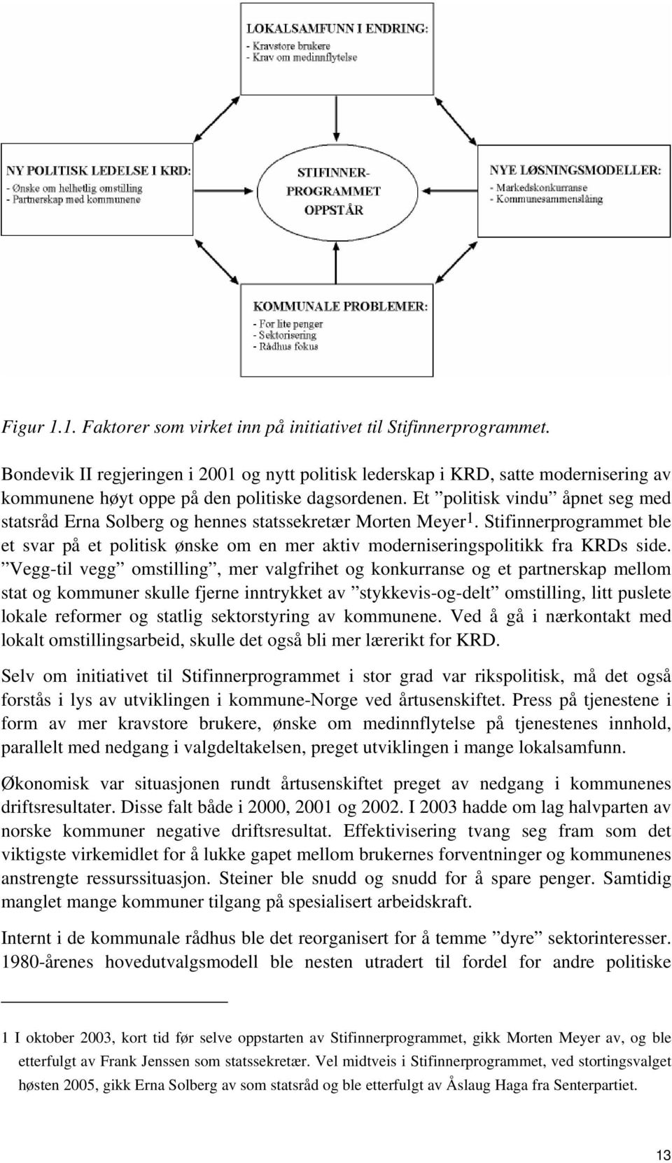 Et politisk vindu åpnet seg med statsråd Erna Solberg og hennes statssekretær Morten Meyer 1. Stifinnerprogrammet ble et svar på et politisk ønske om en mer aktiv moderniseringspolitikk fra KRDs side.