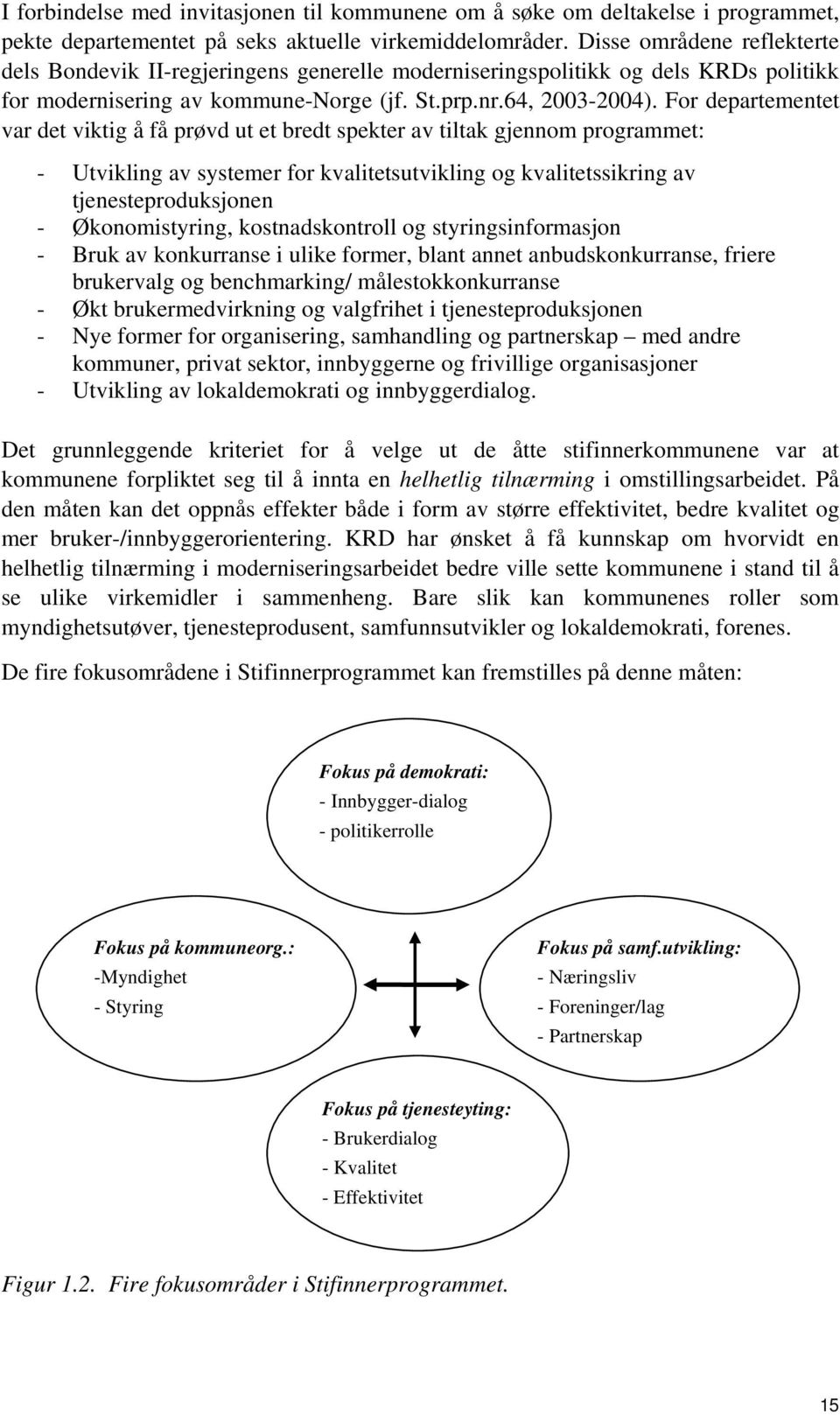 For departementet var det viktig å få prøvd ut et bredt spekter av tiltak gjennom programmet: - Utvikling av systemer for kvalitetsutvikling og kvalitetssikring av tjenesteproduksjonen -