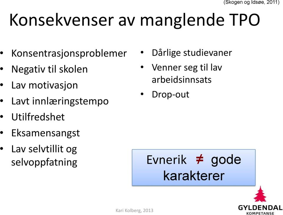 innlæringstempo Utilfredshet Eksamensangst Lav selvtillit og