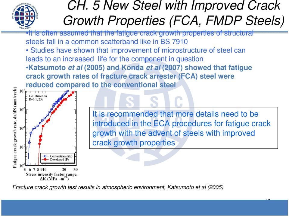 that fatigue crack growth rates of fracture crack arrester (FCA) steel were reduced compared to the conventional steel It is recommended that more details need to be introduced in the ECA