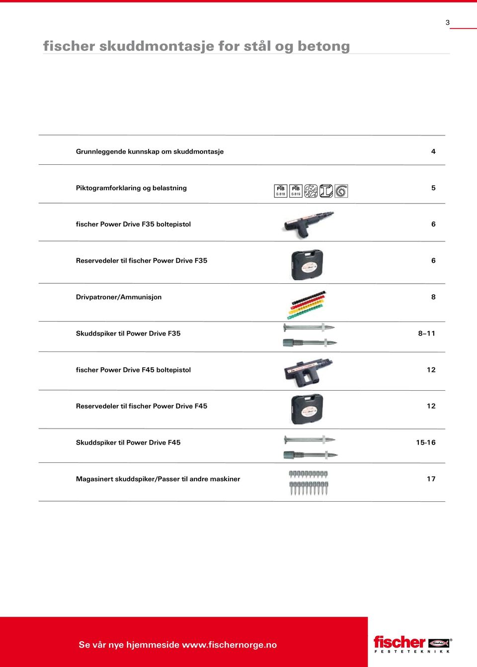 Skuddspiker til Power Drive F35 8 11 fischer Power Drive F45 boltepistol 12 Reservedeler til fischer Power Drive F45 12