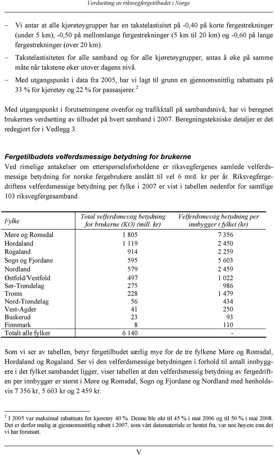 Med utgangspunkt i data fra 2005, har vi lagt til grunn en gjennomsnittlig rabattsats på 33 % for kjøretøy og 22 % for passasjerer.