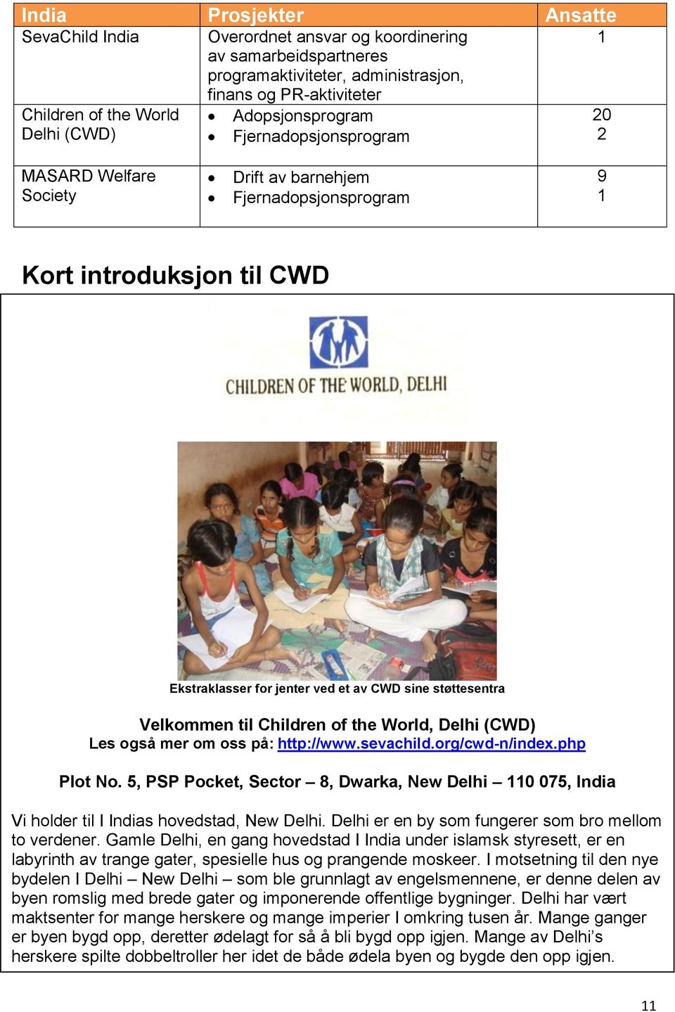 Velkommen til Children of the World, Delhi (CWD) Les også mer om oss på: http://www.sevachild.org/cwd-n/index.php Plot No.