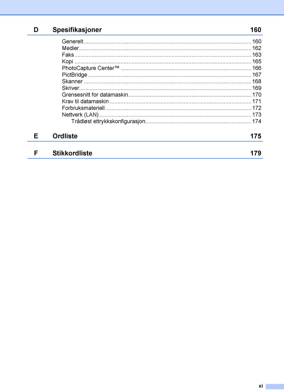 ..169 Grensesnitt for datamaskin...170 Krav til datamaskin...171 Forbruksmateriell.