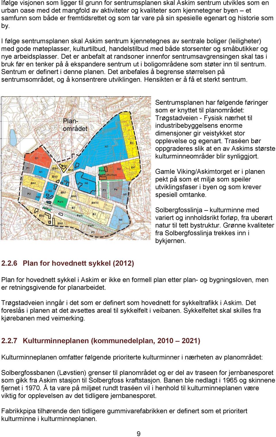 I følge sentrumsplanen skal Askim sentrum kjennetegnes av sentrale boliger (leiligheter) med gode møteplasser, kulturtilbud, handelstilbud med både storsenter og småbutikker og nye arbeidsplasser.