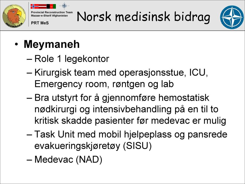 gjennomføre hemostatisk nødkirurgi og intensivbehandling på en til to kritisk skadde pasienter