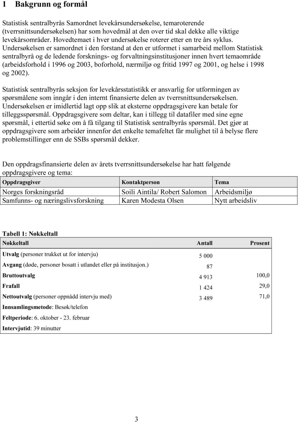 Undersøkelsen er samordnet i den forstand at den er utformet i samarbeid mellom Statistisk sentralbyrå og de ledende forsknings- og forvaltningsinstitusjoner innen hvert temaområde (arbeidsforhold i