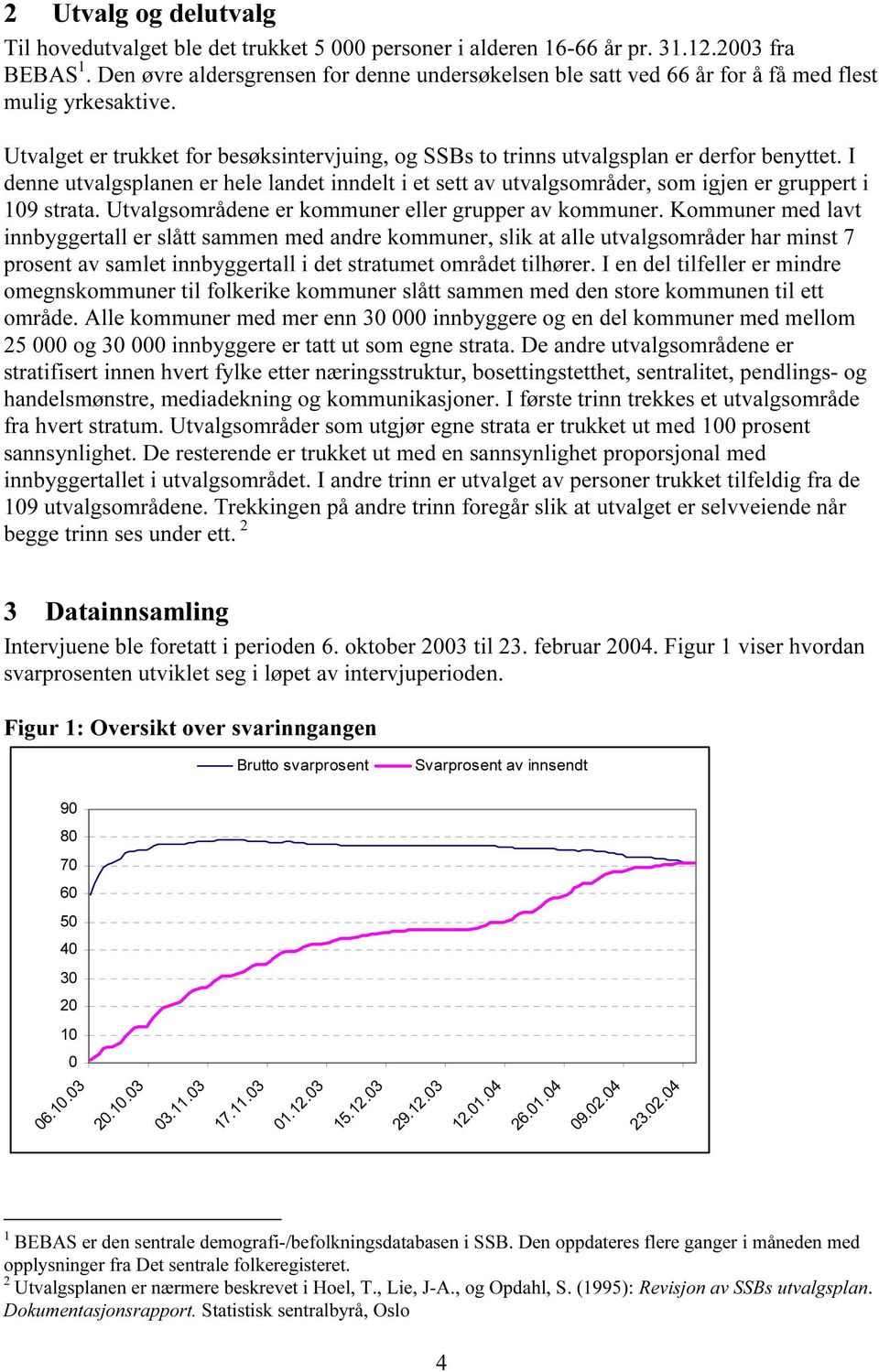 I denne utvalgsplanen er hele landet inndelt i et sett av utvalgsområder, som igjen er gruppert i 109 strata. Utvalgsområdene er kommuner eller grupper av kommuner.