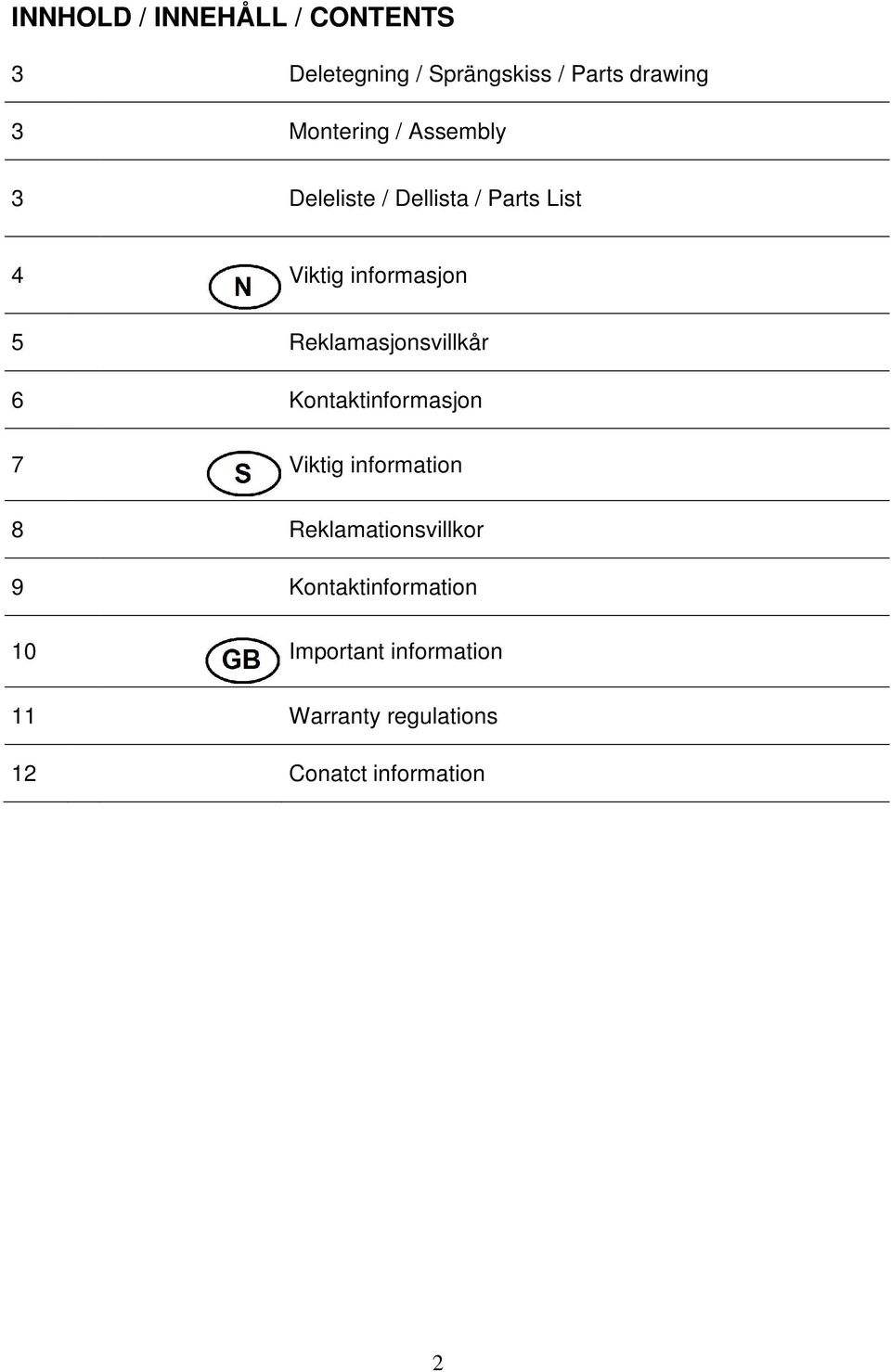 Reklamasjonsvillkår 6 Kontaktinformasjon 7 Viktig information 8 Reklamationsvillkor