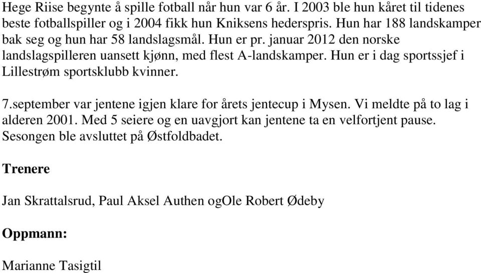 Hun er i dag sportssjef i Lillestrøm sportsklubb kvinner. 7.september var jentene igjen klare for årets jentecup i Mysen. Vi meldte på to lag i alderen 00.