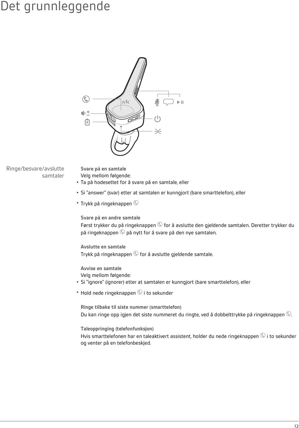 Deretter trykker du på ringeknappen på nytt for å svare på den nye samtalen. Avslutte en samtale Trykk på ringeknappen for å avslutte gjeldende samtale.