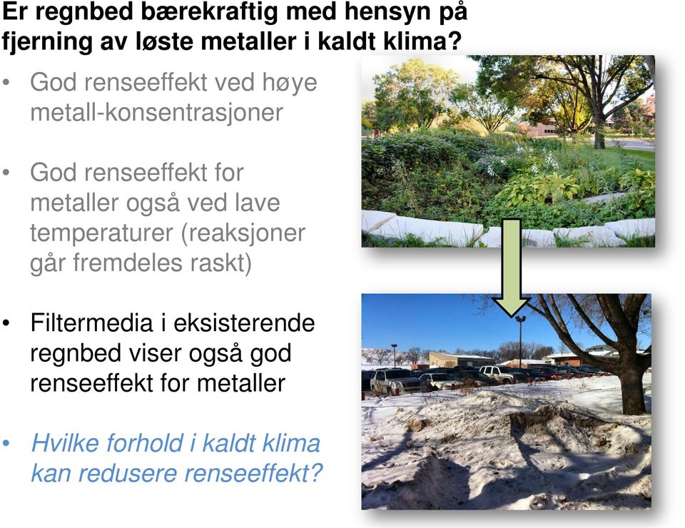 lave temperaturer (reaksjoner går fremdeles raskt) Filtermedia i eksisterende regnbed