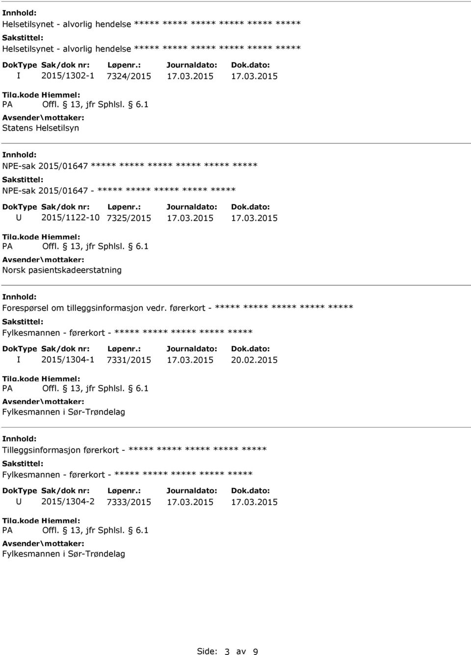 vedr. førerkort - Fylkesmannen - førerkort - 2015/1304-1 7331/2015 Fylkesmannen i Sør-Trøndelag 20.02.