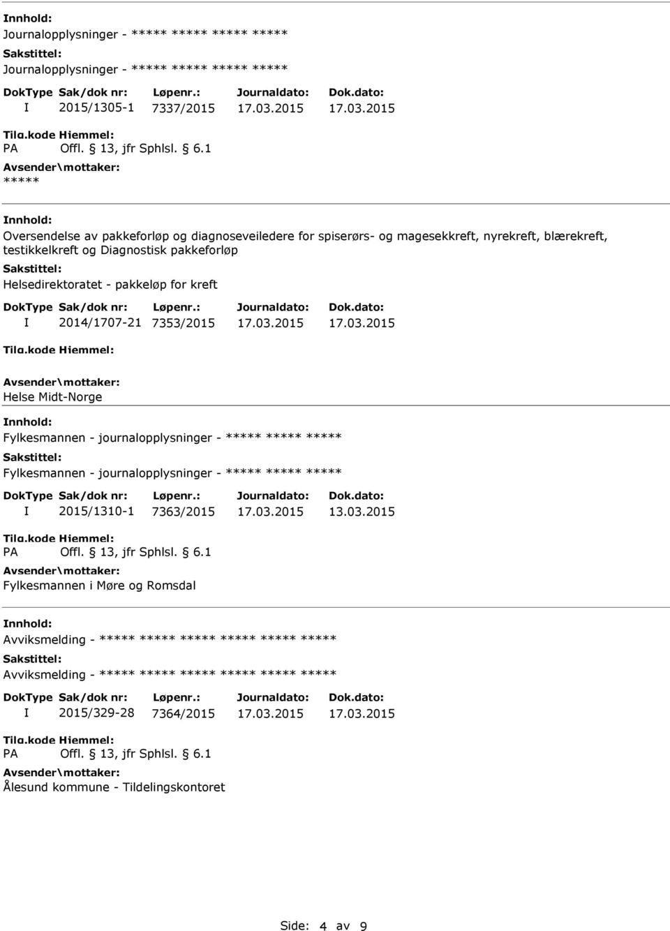 2014/1707-21 7353/2015 Helse Midt-Norge Fylkesmannen - journalopplysninger - Fylkesmannen - journalopplysninger - 2015/1310-1