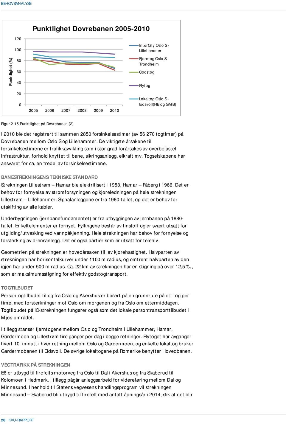 De viktigste årsakene til forsinkelsestimene er trafikkavvikling som i stor grad forårsakes av overbelastet infrastruktur, forhold knyttet til bane, sikringsanlegg, elkraft mv.