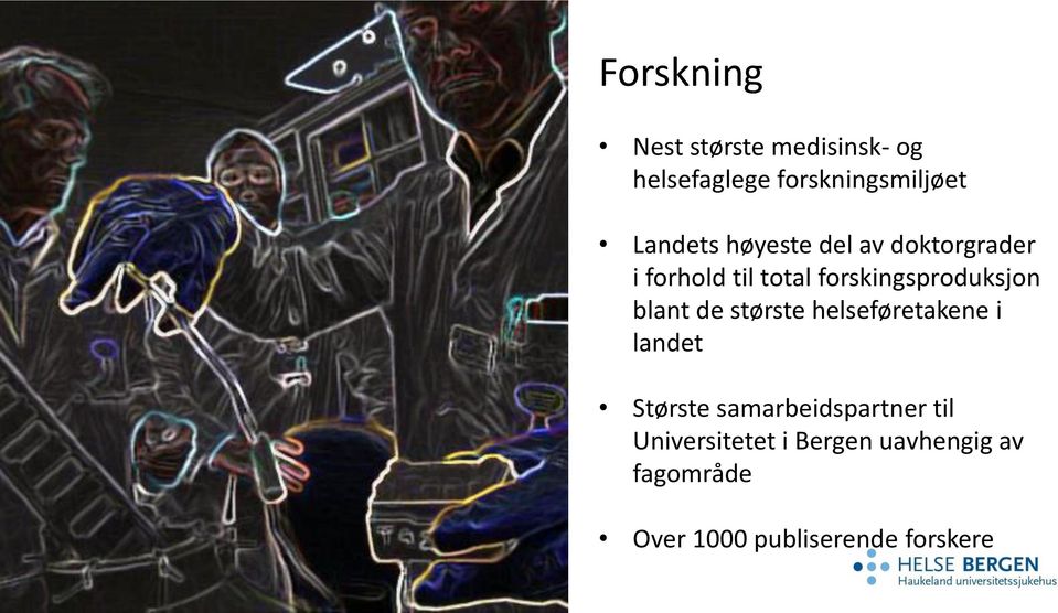 forskingsproduksjon blant de største helseføretakene i landet Største