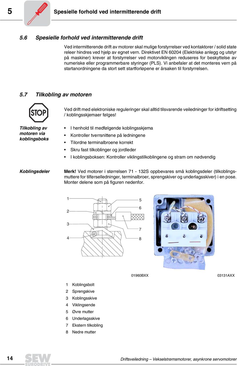 Direktivet EN 60204 (Elektriske anlegg og utstyr på maskiner) krever at forstyrrelser ved motorviklingen reduseres for beskyttelse av numeriske eller programmerbare styringer (PLS).