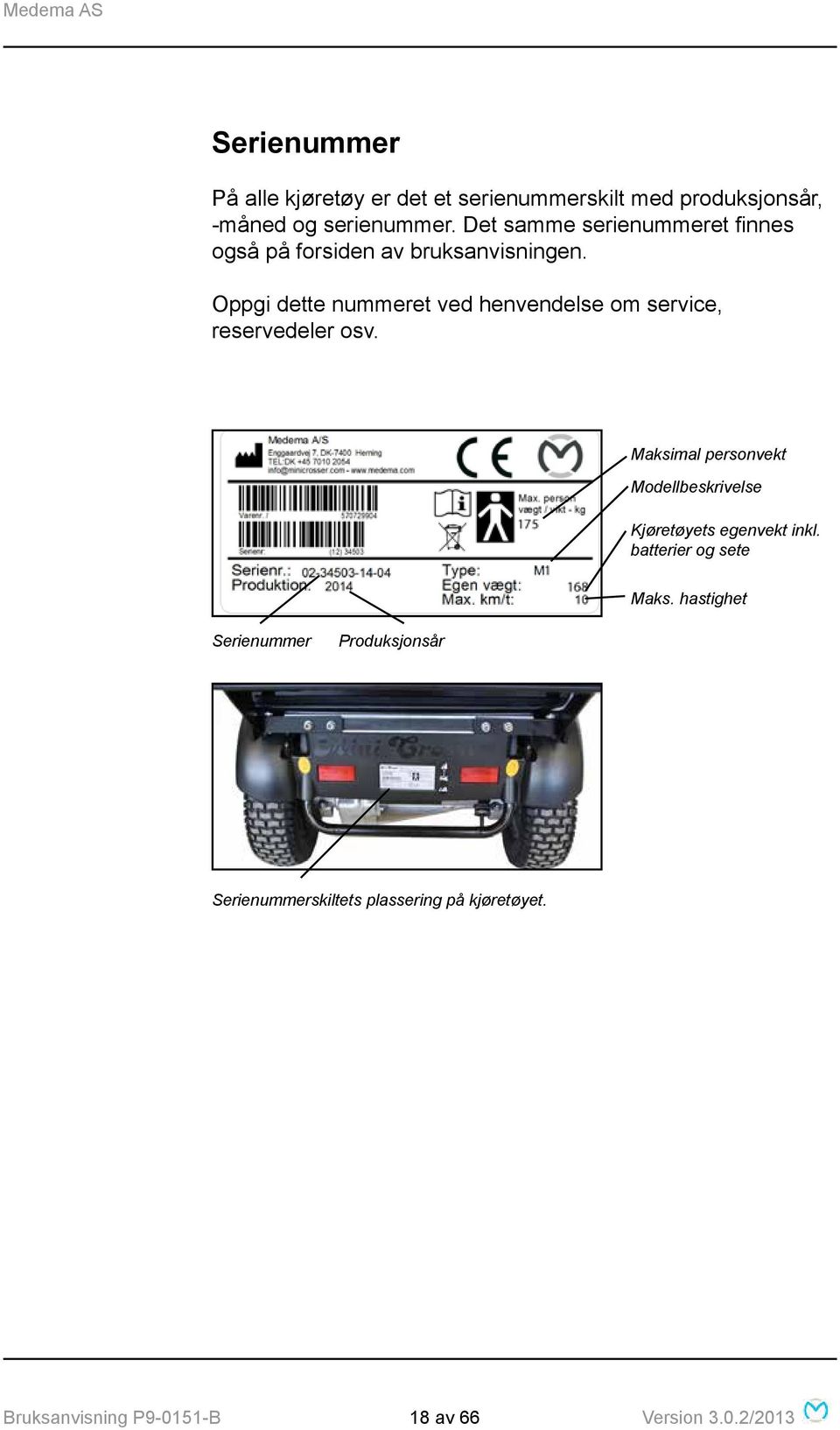 Oppgi dette nummeret ved henvendelse om service, reservedeler osv.