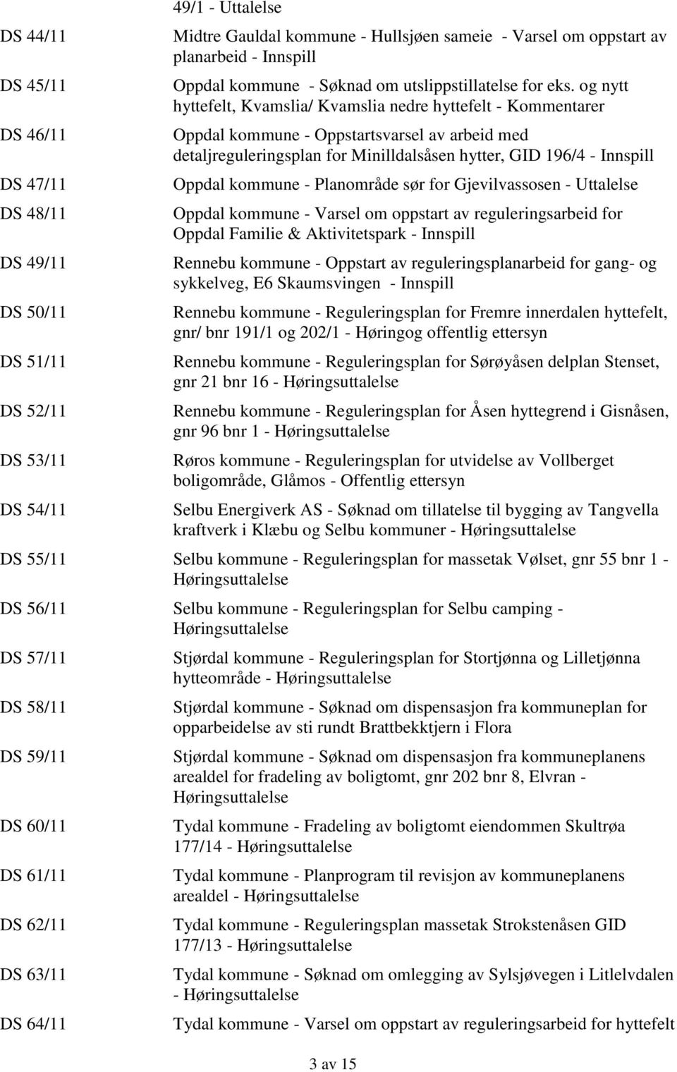 og nytt hyttefelt, Kvamslia/ Kvamslia nedre hyttefelt - Kommentarer Oppdal kommune - Oppstartsvarsel av arbeid med detaljreguleringsplan for Minilldalsåsen hytter, GID 196/4 - Innspill Oppdal kommune