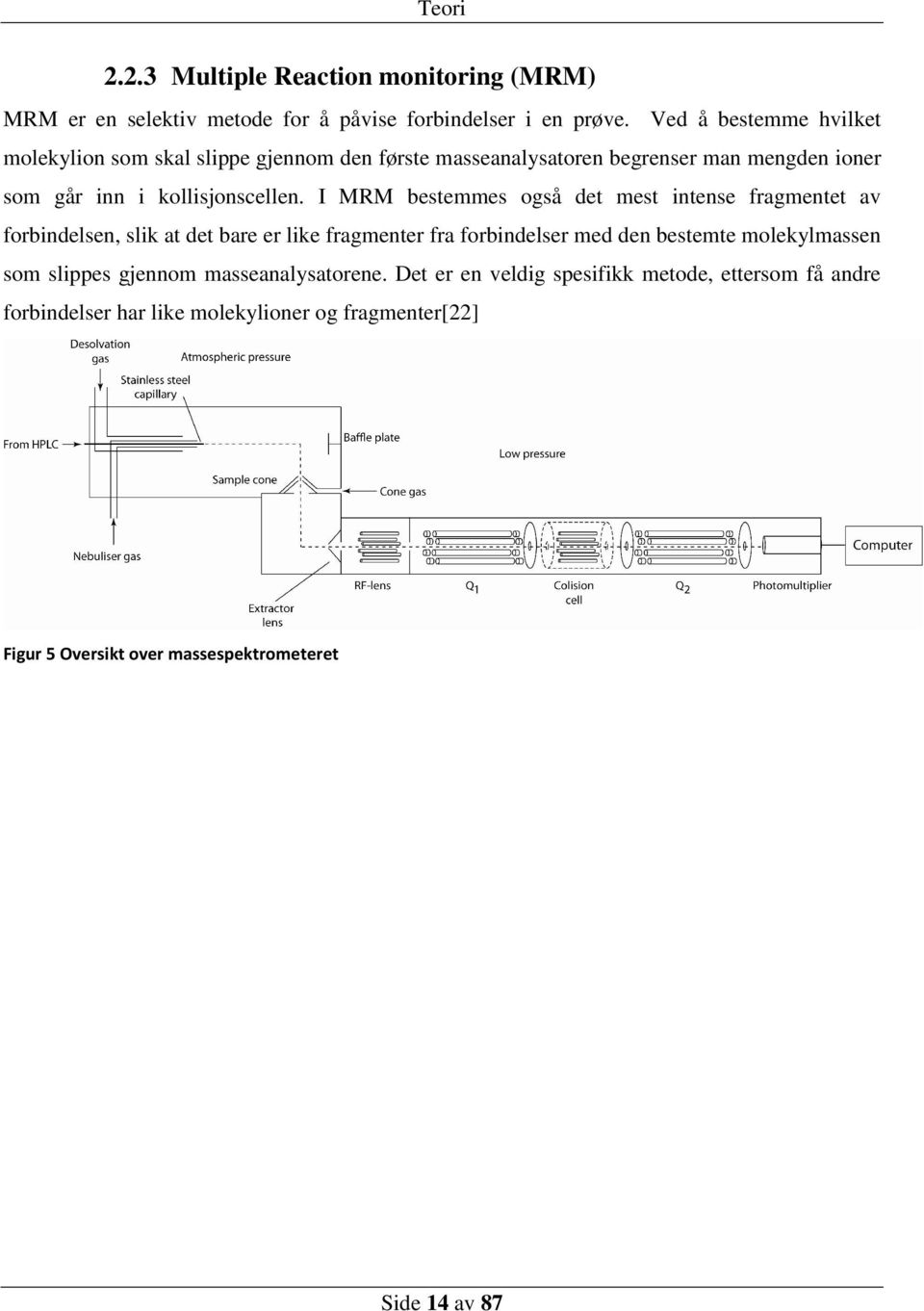 I MRM bestemmes også det mest intense fragmentet av forbindelsen, slik at det bare er like fragmenter fra forbindelser med den bestemte molekylmassen