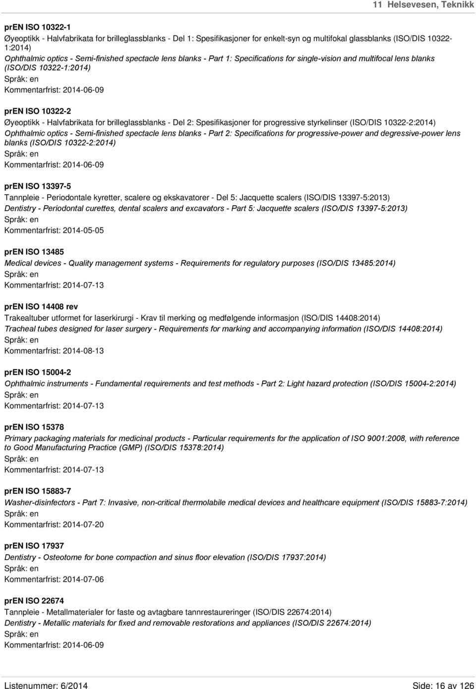 for brilleglassblanks - Del 2: Spesifikasjoner for progressive styrkelinser (ISO/DIS 10322-2:2014) Ophthalmic optics - Semi-finished spectacle lens blanks - Part 2: Specifications for