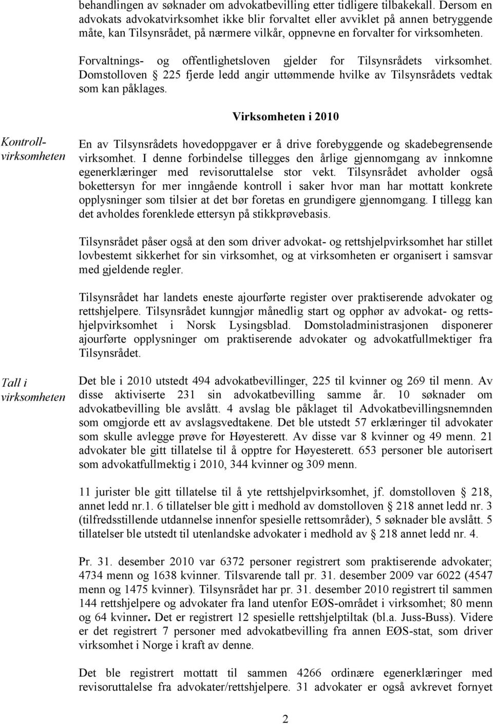 Forvaltnings- og offentlighetsloven gjelder for Tilsynsrådets virksomhet. Domstolloven 225 fjerde ledd angir uttømmende hvilke av Tilsynsrådets vedtak som kan påklages.