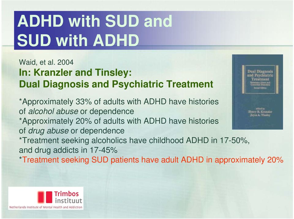 ADHD have histories of alcohol abuse or dependence *Approximately 20% of adults with ADHD have histories of