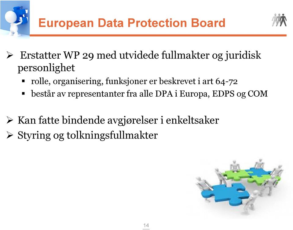 art 64-72 består av representanter fra alle DPA i Europa, EDPS og COM