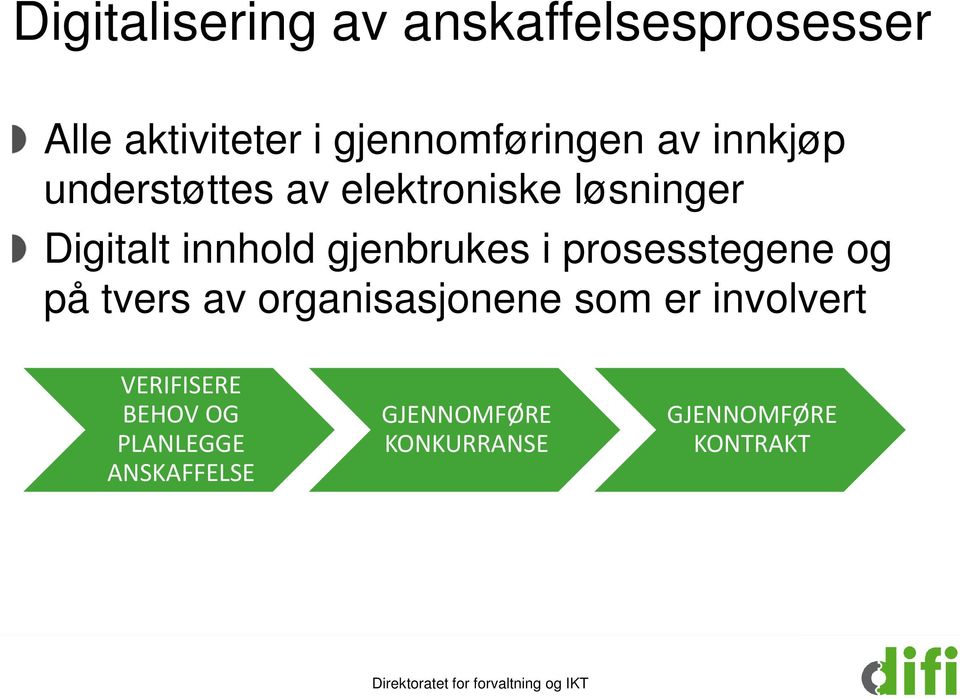 gjenbrukes i prosesstegene og på tvers av organisasjonene som er involvert