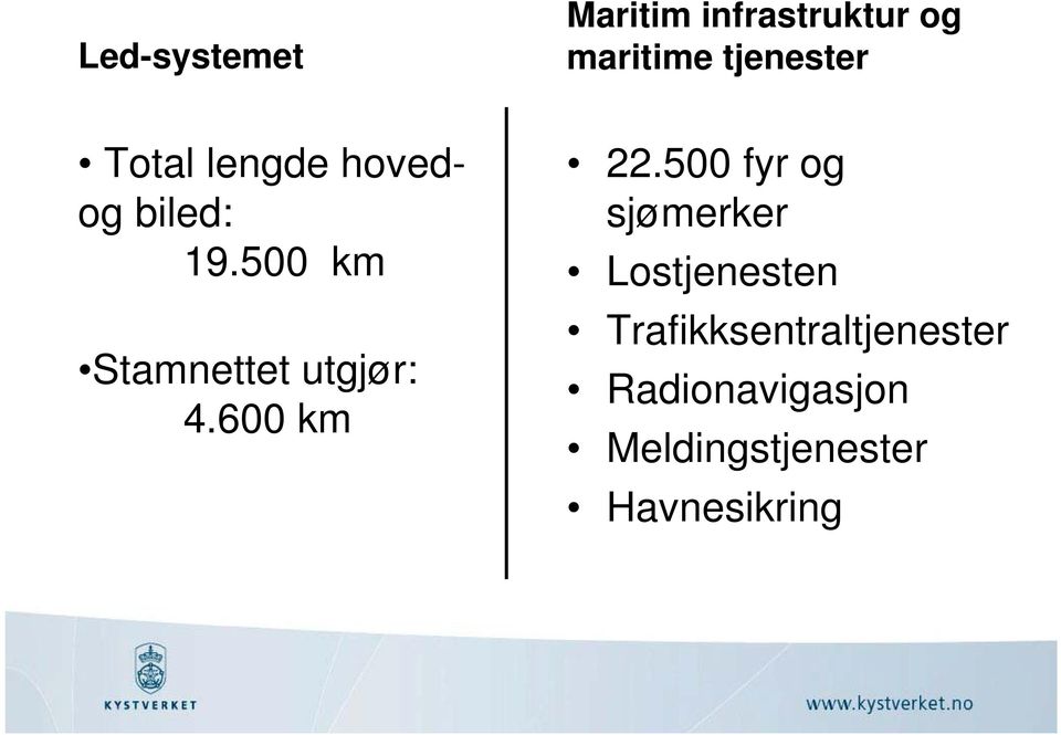 500 km Stamnettet utgjør: 4.600 km 22.