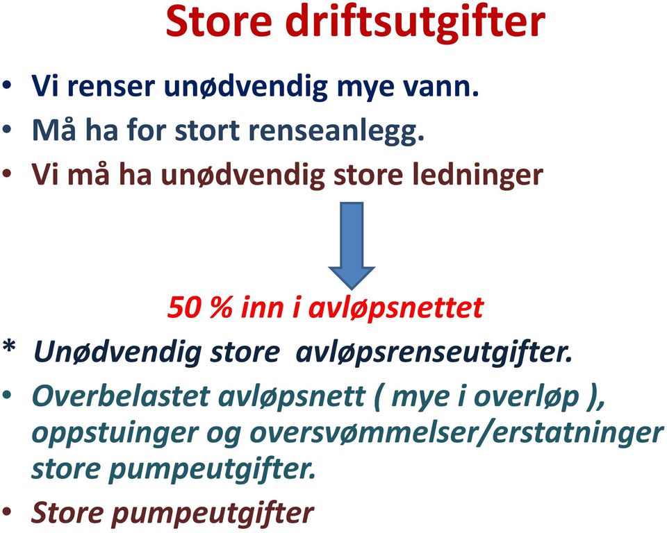 Vi må ha unødvendig store ledninger 50 % inn i avløpsnettet * Unødvendig