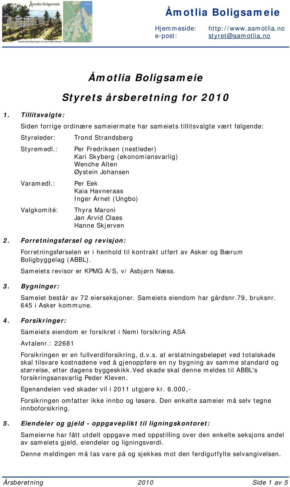 : Valgkomité: Trond Strandsberg Per Fredriksen (nestleder) Kari Skyberg (økonomiansvarlig) Wenche Alten Øystein Johansen Per Eek Kaia Havneraas Inger Arnet (Ungbo) Thyra Maroni Jan Arvid Claes Hanne