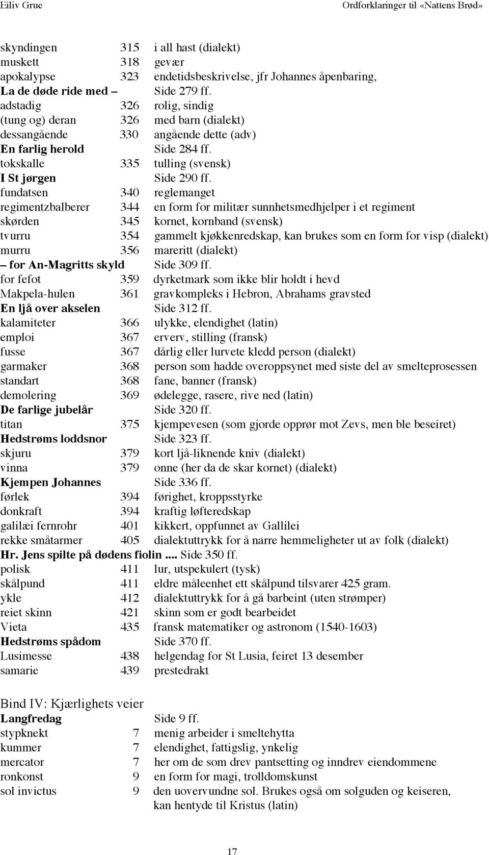 fundatsen 340 reglemanget regimentzbalberer 344 en form for militær sunnhetsmedhjelper i et regiment skørden 345 kornet, kornband (svensk) tvurru 354 gammelt kjøkkenredskap, kan brukes som en form