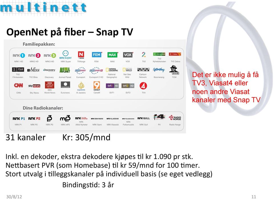 en dekoder, ekstra dekodere kjøpes Fl kr 1.090 pr stk.