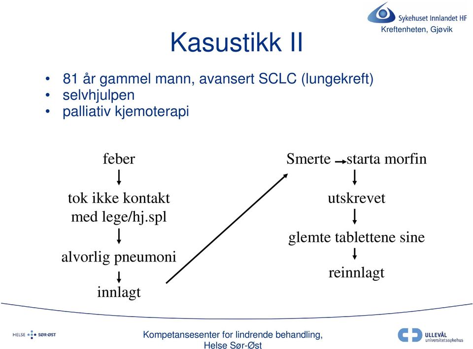 feber Smerte starta morfin tok ikke kontakt med lege/hj.