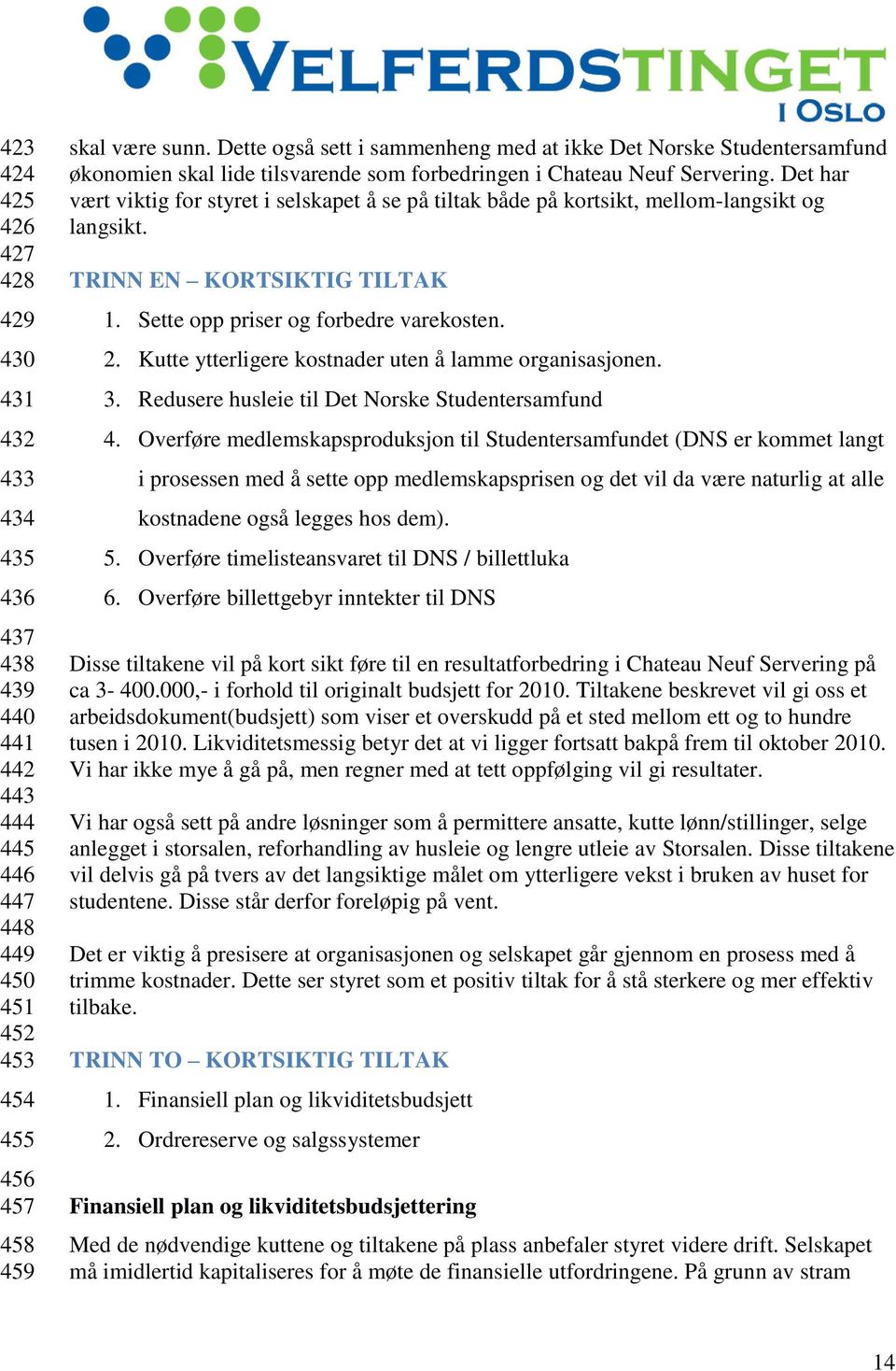 Det har vært viktig for styret i selskapet å se på tiltak både på kortsikt, mellom-langsikt og langsikt. TRINN EN KORTSIKTIG TILTAK 1. Sette opp priser og forbedre varekosten. 2.