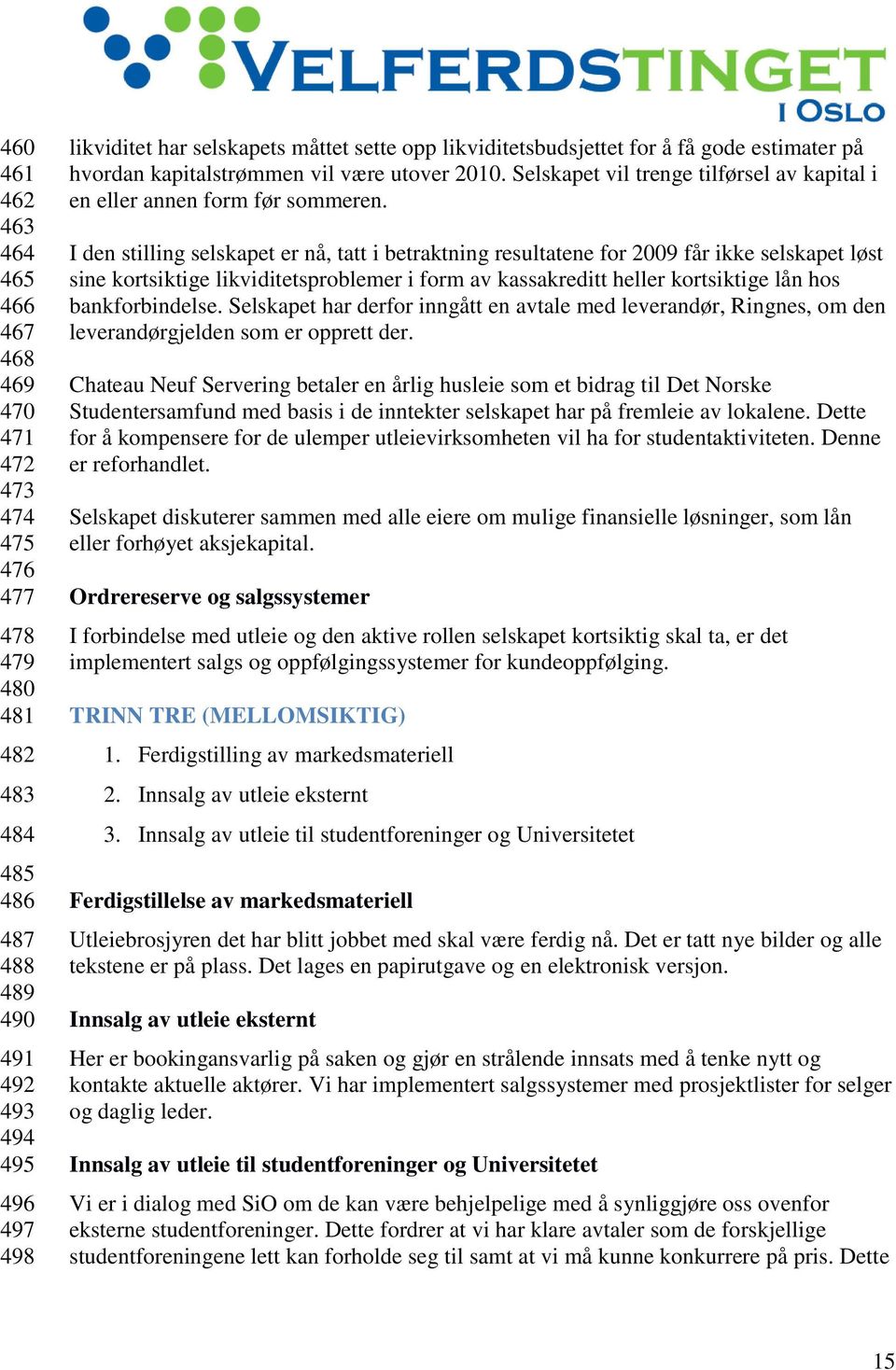 I den stilling selskapet er nå, tatt i betraktning resultatene for 2009 får ikke selskapet løst sine kortsiktige likviditetsproblemer i form av kassakreditt heller kortsiktige lån hos bankforbindelse.