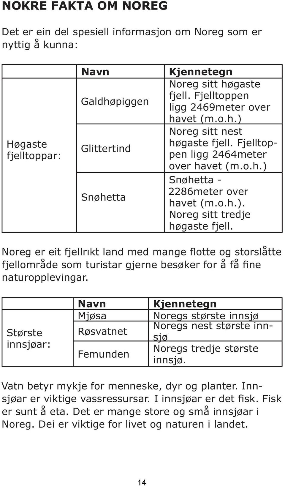 Noreg er eit fjellrıkt land med mange flotte og storslåtte fjellområde som turistar gjerne besøker for å få fine naturopplevingar.