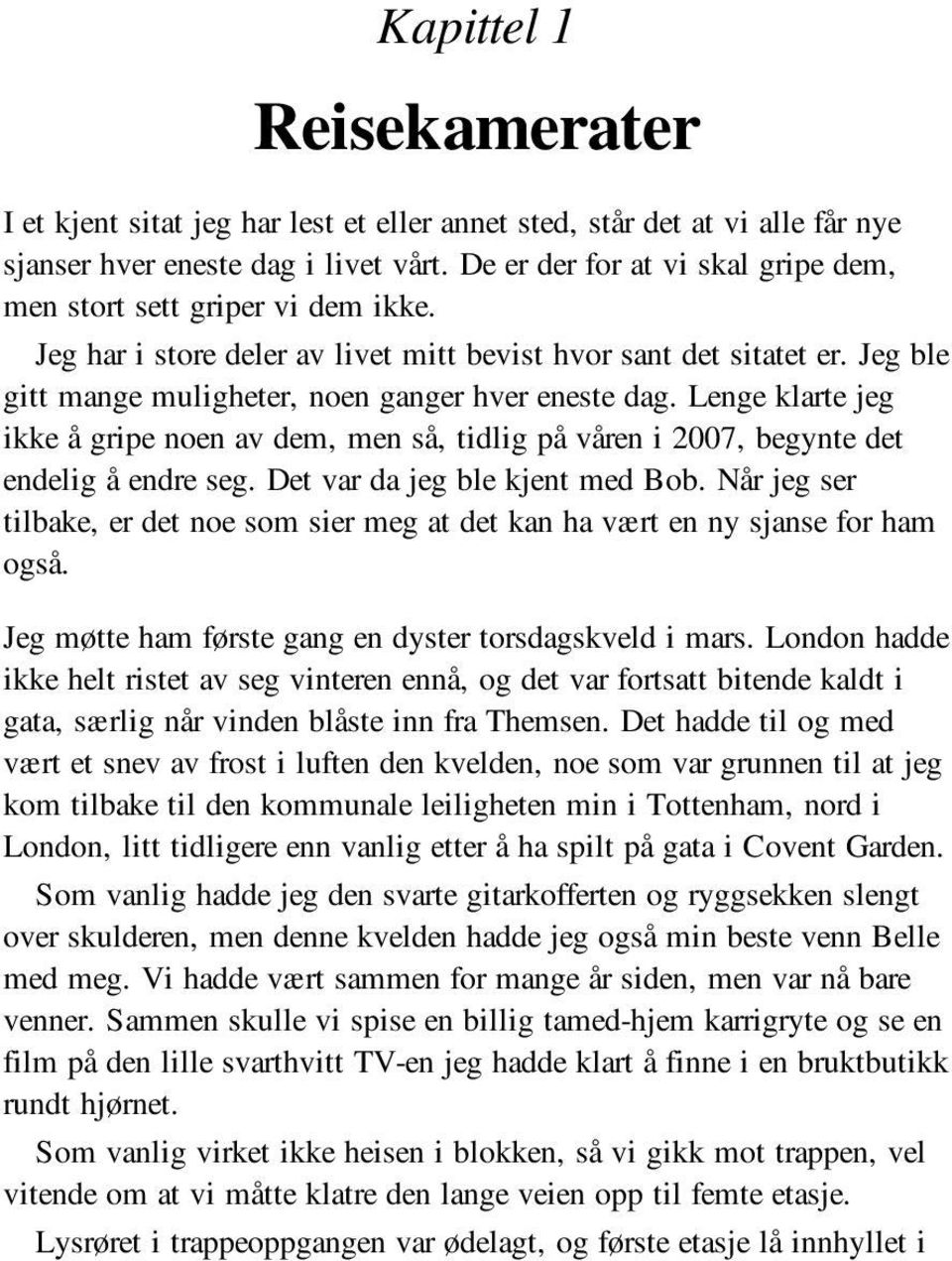 Lenge klarte jeg ikke å gripe noen av dem, men så, tidlig på våren i 2007, begynte det endelig å endre seg. Det var da jeg ble kjent med Bob.