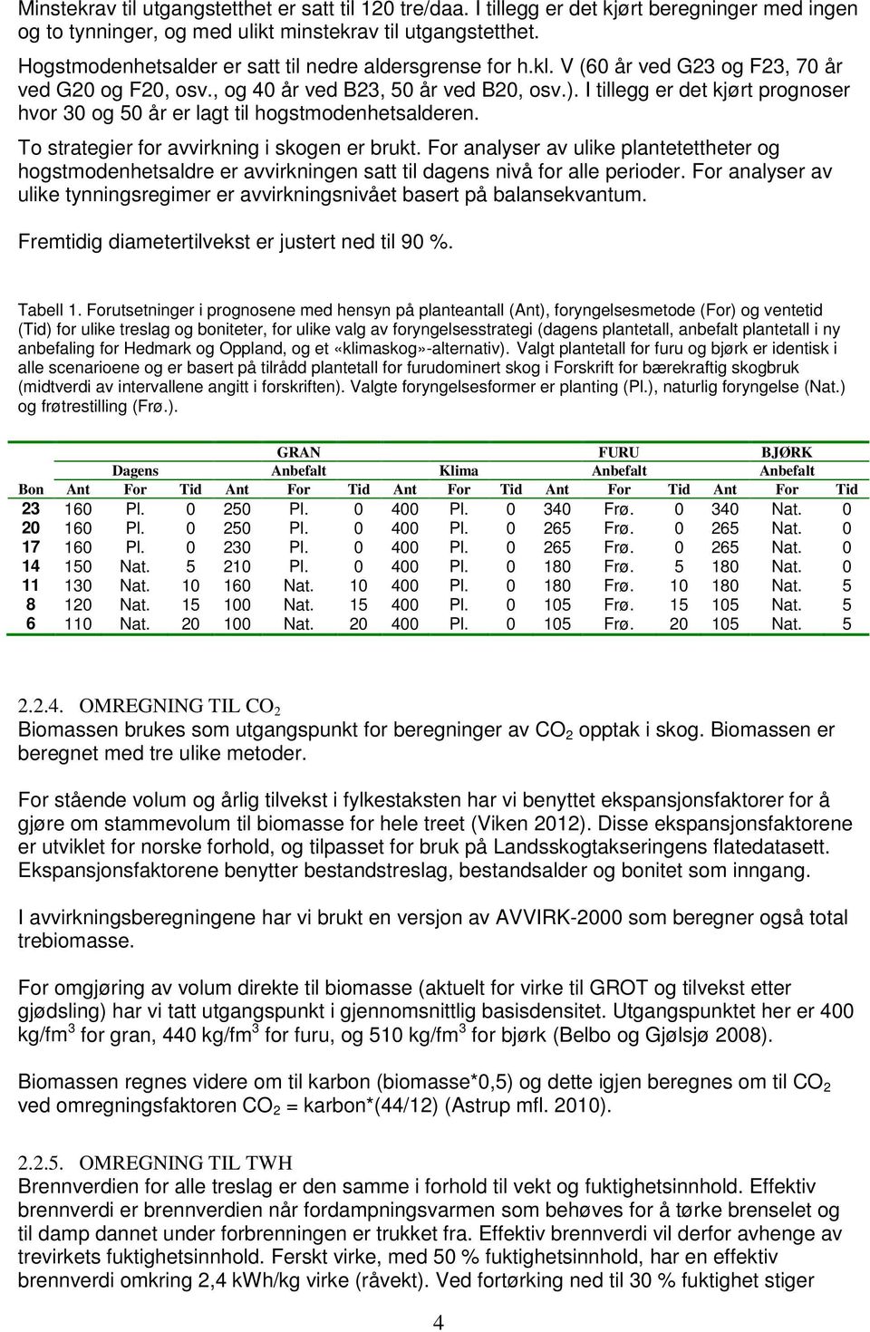 I tillegg er det kjørt prognoser hvor 30 og 50 år er lagt til hogstmodenhetsalderen. To strategier for avvirkning i skogen er brukt.