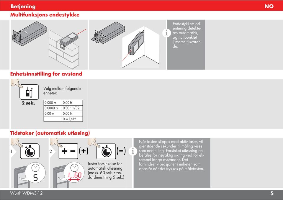 00 in 0 in /3 Tidstaker (automatisk utløsing) s i (+) ( ) Juster forsinkelse for automatisk utløsning (maks. 60 sek, standardinnstilling 5 sek.