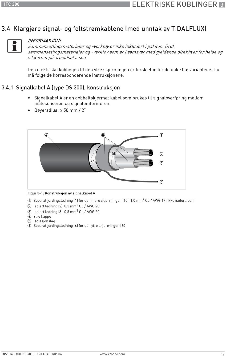 Den elektriske koblingen til den ytre skjermingen er forskjellig for de ulike husvariantene. Du må følge de korresponderende instruksjonene. 3.4.