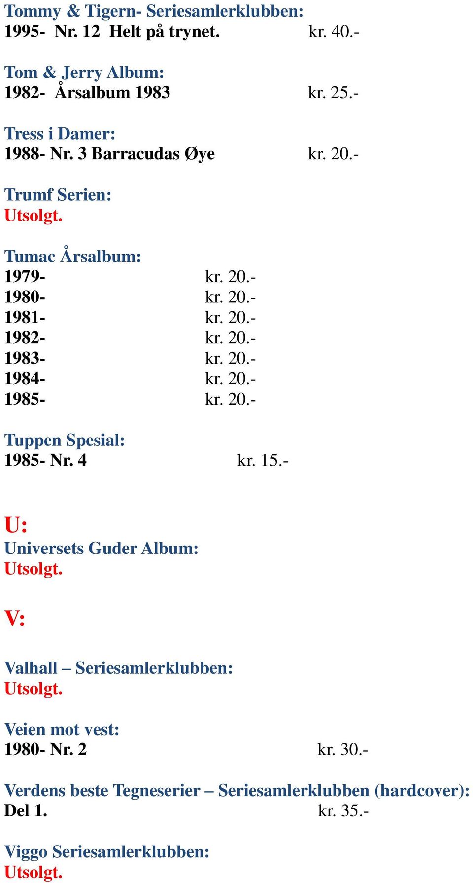 20.- 1983- kr. 20.- 1984- kr. 20.- 1985- kr. 20.- Tuppen Spesial: 1985- Nr. 4 kr. 15.