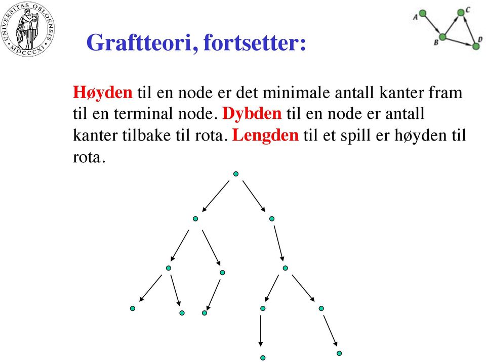 node. Dybden til en node er antall kanter